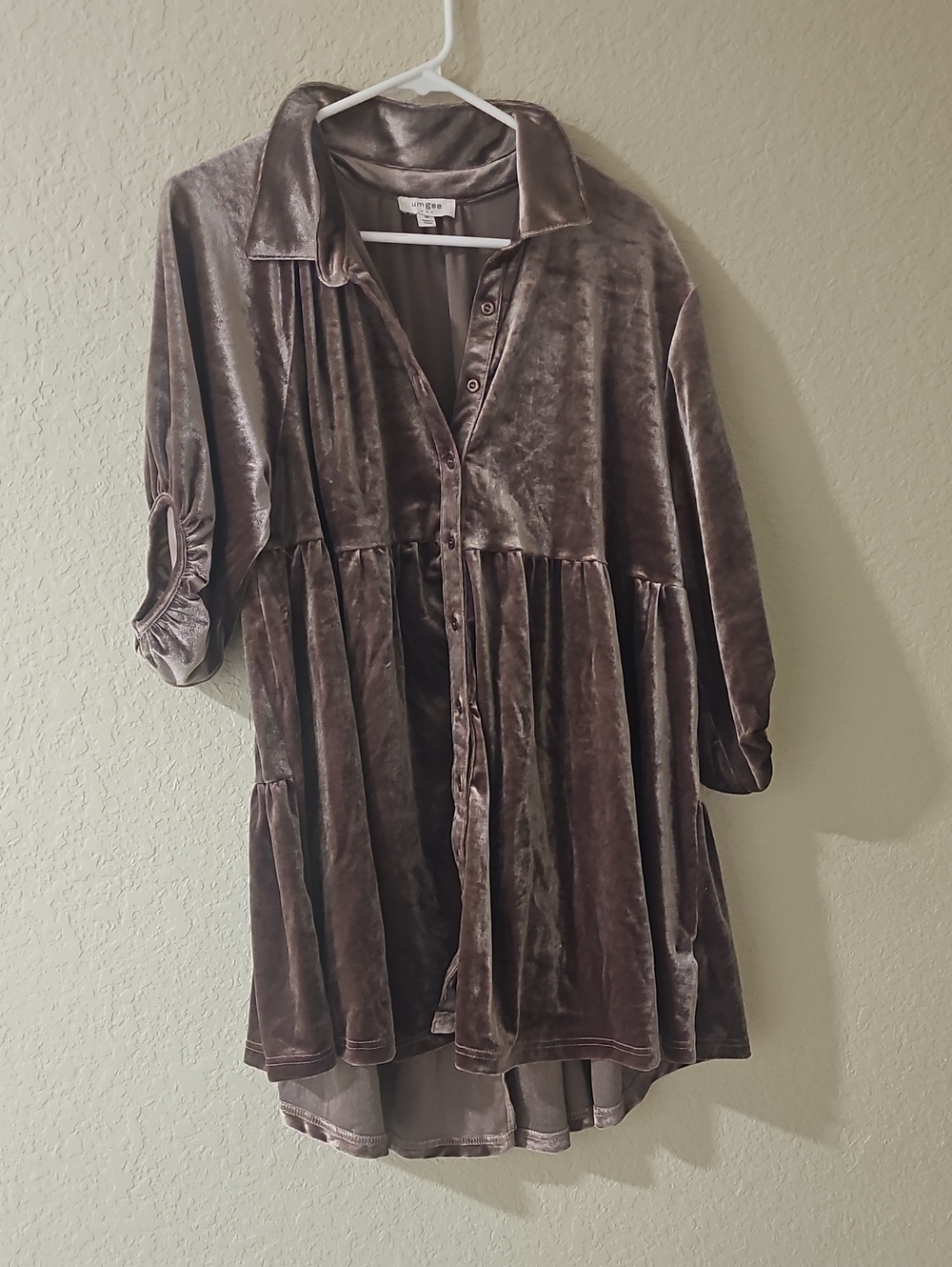 Umgee Velvet Button-Front Tiered Tunic Shirt Dress